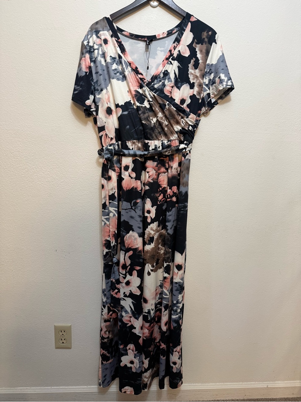 Floral Wrap Maxi Dress in Black and Blush